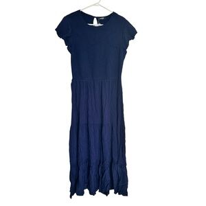 Fashion Chic Navy Blue babydoll Textured maxi Dress